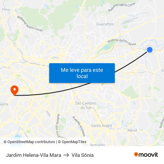 Jardim Helena-Vila Mara to Vila Sônia map