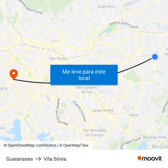 Guaianases to Vila Sônia map