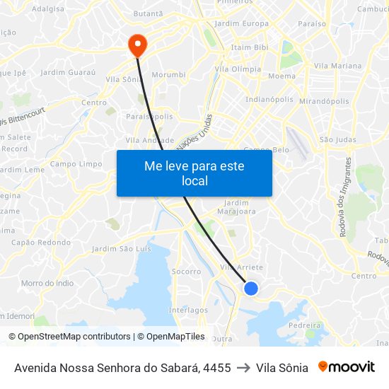 Avenida Nossa Senhora do Sabará, 4455 to Vila Sônia map