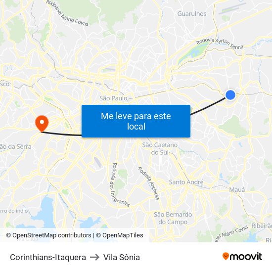 Corinthians-Itaquera to Vila Sônia map
