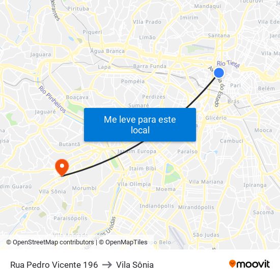 Rua Pedro Vicente 196 to Vila Sônia map
