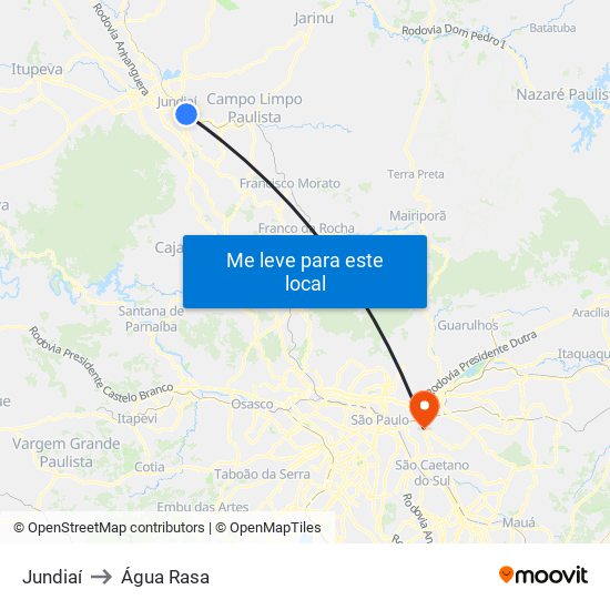Jundiaí to Água Rasa map