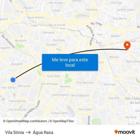 Vila Sônia to Água Rasa map