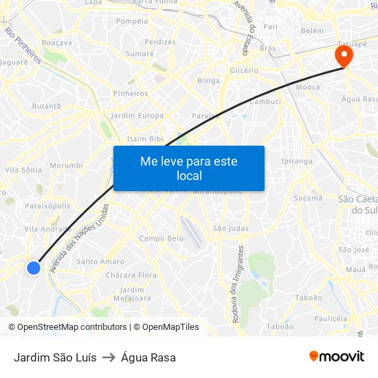 Jardim São Luís to Água Rasa map