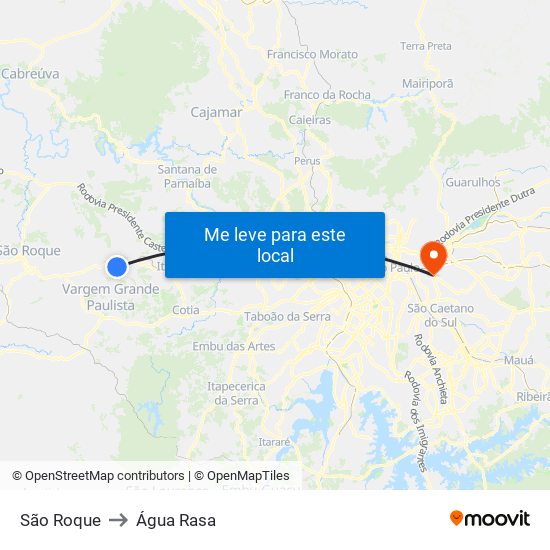 São Roque to Água Rasa map