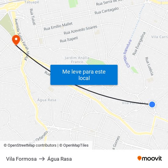 Vila Formosa to Água Rasa map