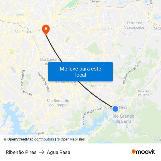 Ribeirão Pires to Água Rasa map