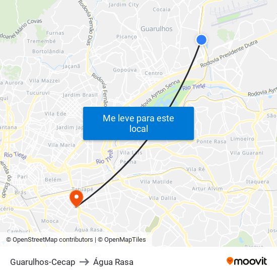 Guarulhos-Cecap to Água Rasa map