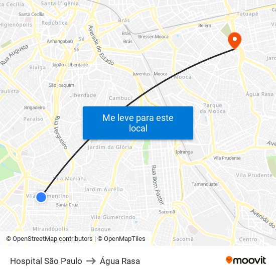 Hospital São Paulo to Água Rasa map