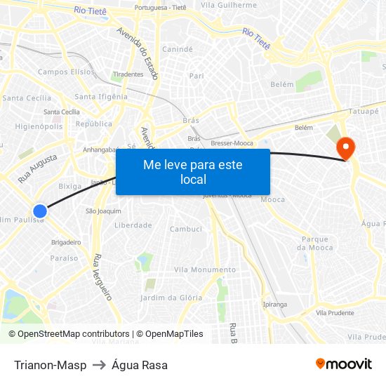 Trianon-Masp to Água Rasa map