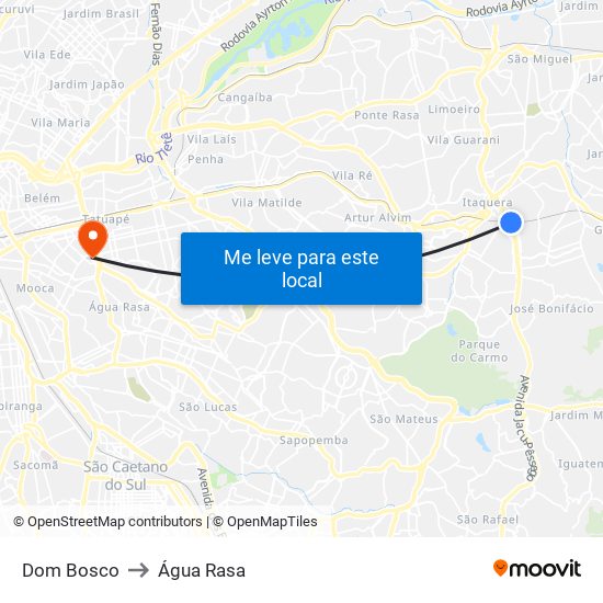Dom Bosco to Água Rasa map