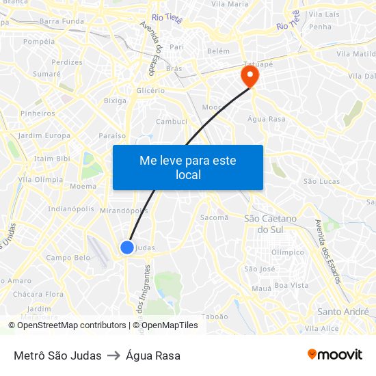 Metrô São Judas to Água Rasa map