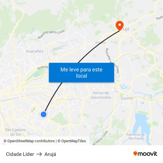 Cidade Líder to Arujá map