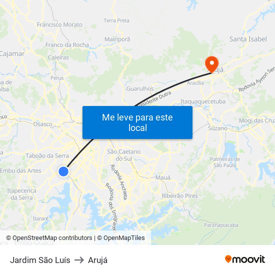 Jardim São Luís to Arujá map