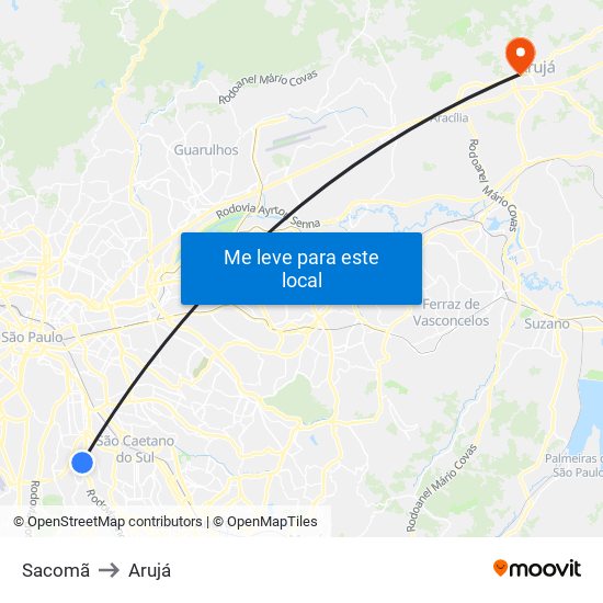 Sacomã to Arujá map