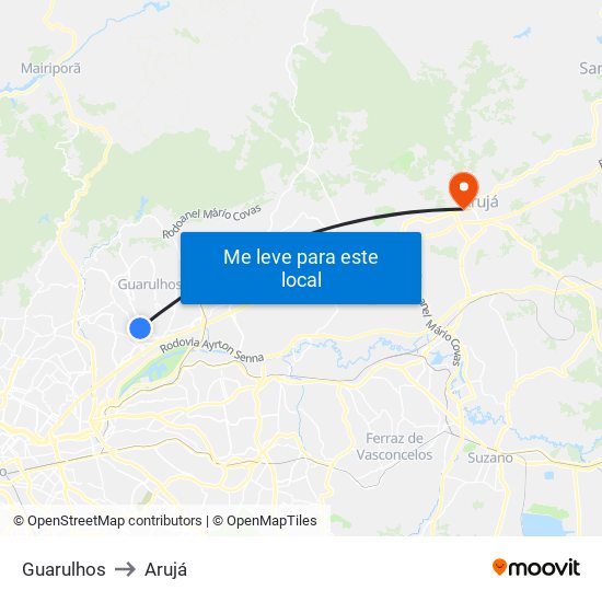 Guarulhos to Arujá map