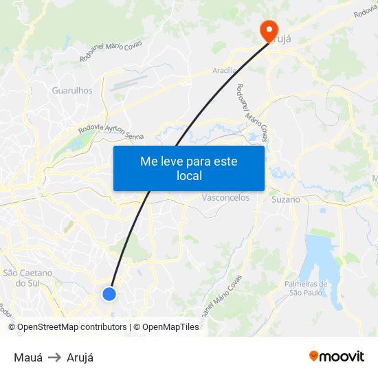 Mauá to Arujá map
