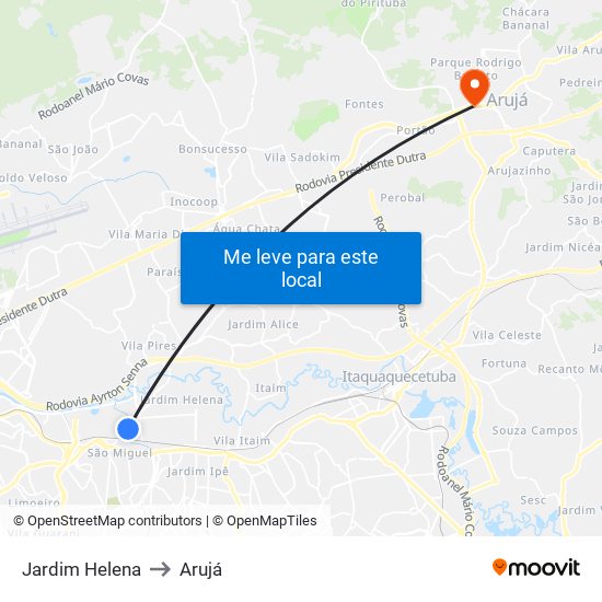 Jardim Helena to Arujá map