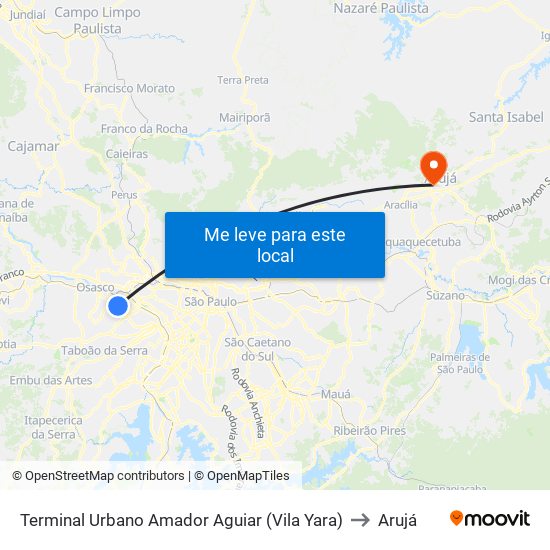 Terminal Urbano Amador Aguiar (Vila Yara) to Arujá map