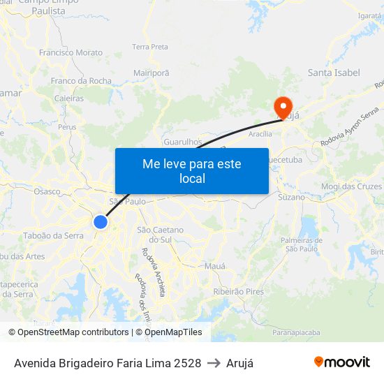 Avenida Brigadeiro Faria Lima 2528 to Arujá map