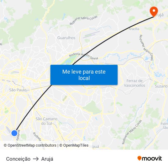 Conceição to Arujá map