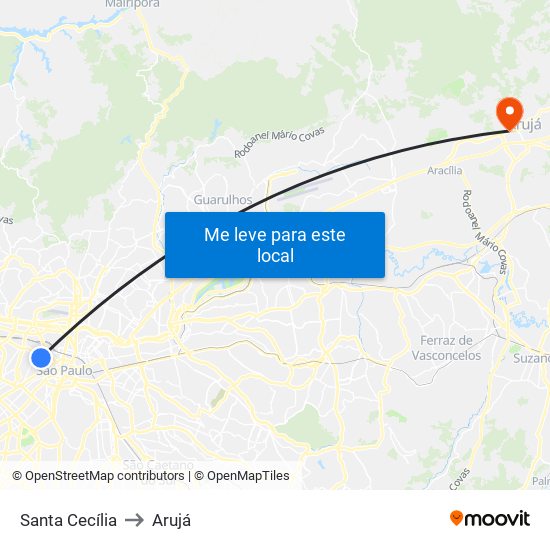 Santa Cecília to Arujá map