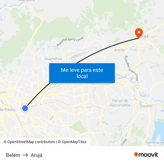 Belém to Arujá map