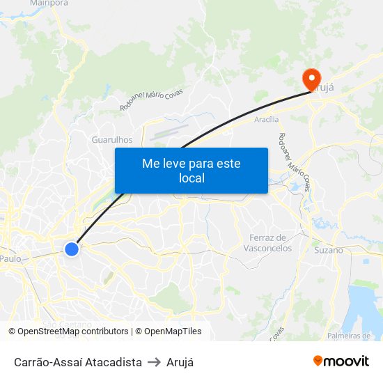 Carrão-Assaí Atacadista to Arujá map