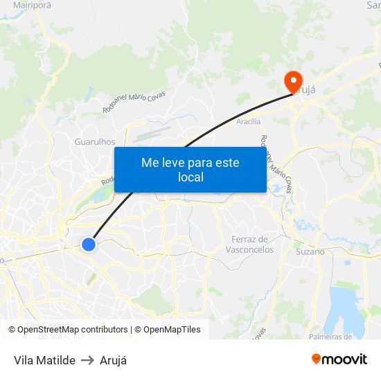 Vila Matilde to Arujá map