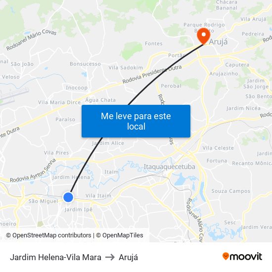 Jardim Helena-Vila Mara to Arujá map