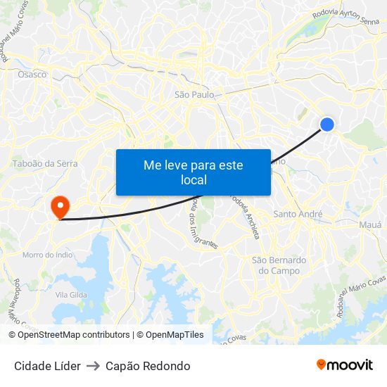 Cidade Líder to Capão Redondo map