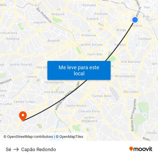 Sé to Capão Redondo map