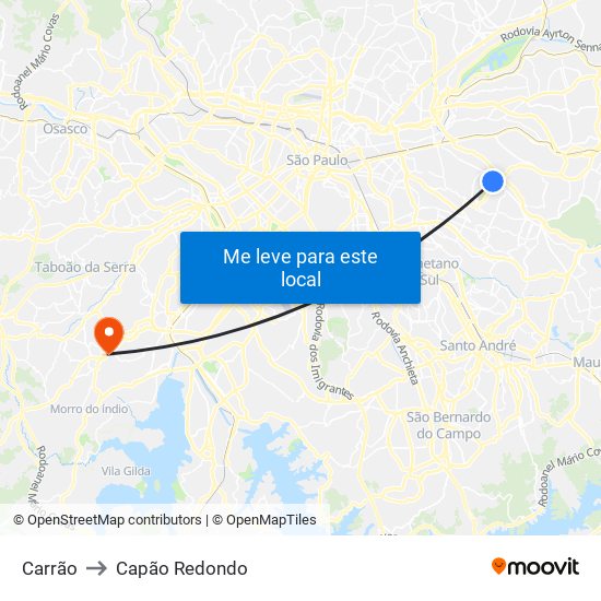 Carrão to Capão Redondo map