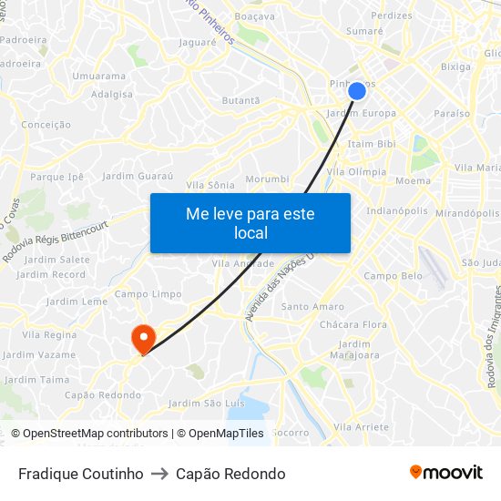 Fradique Coutinho to Capão Redondo map