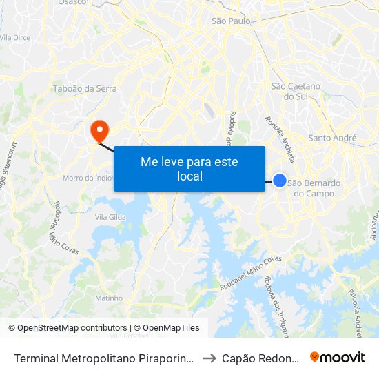 Terminal Metropolitano Piraporinha to Capão Redondo map