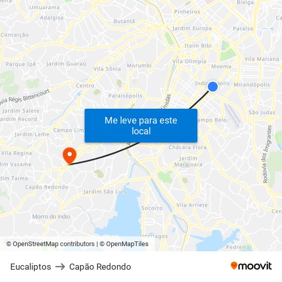 Eucaliptos to Capão Redondo map
