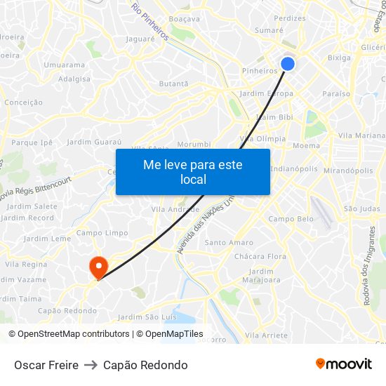 Oscar Freire to Capão Redondo map