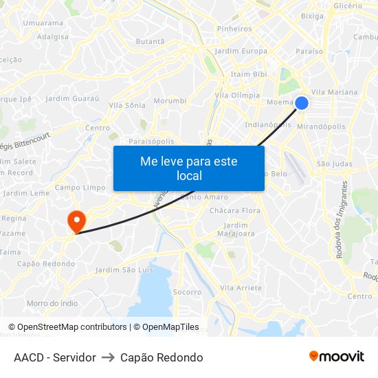 AACD - Servidor to Capão Redondo map