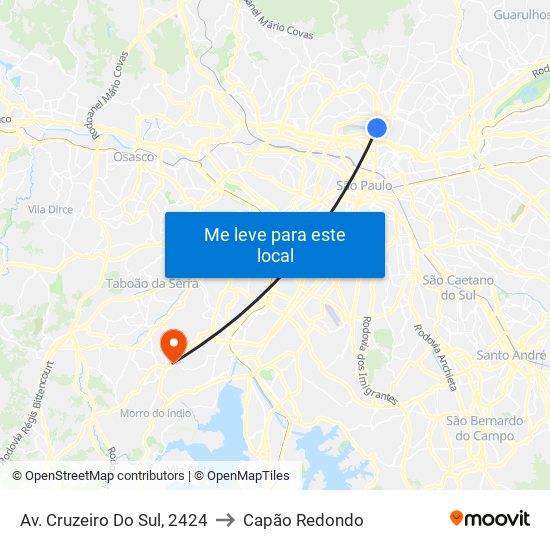Av. Cruzeiro Do Sul, 2424 to Capão Redondo map