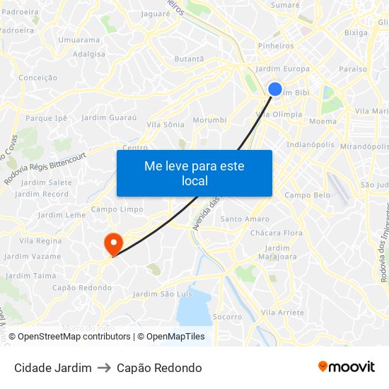 Cidade Jardim to Capão Redondo map