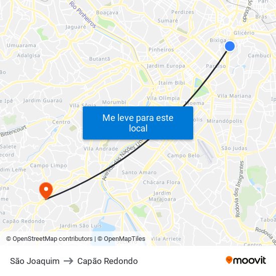 São Joaquim to Capão Redondo map