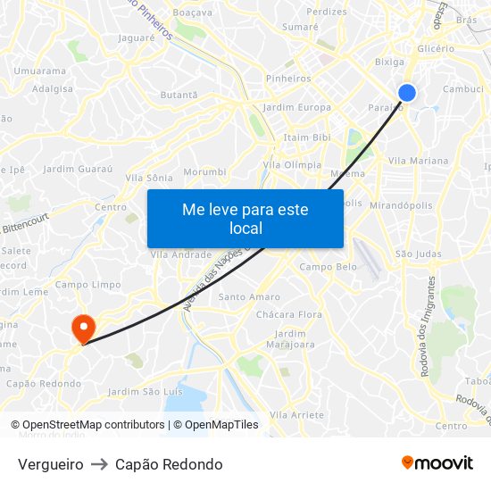 Vergueiro to Capão Redondo map