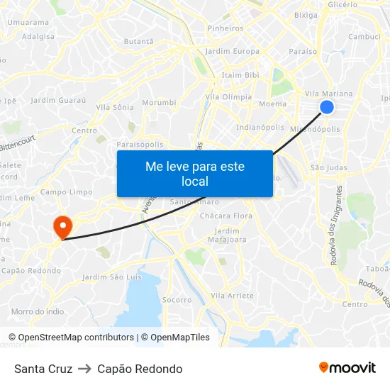 Santa Cruz to Capão Redondo map