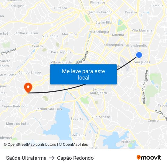 Saúde-Ultrafarma to Capão Redondo map