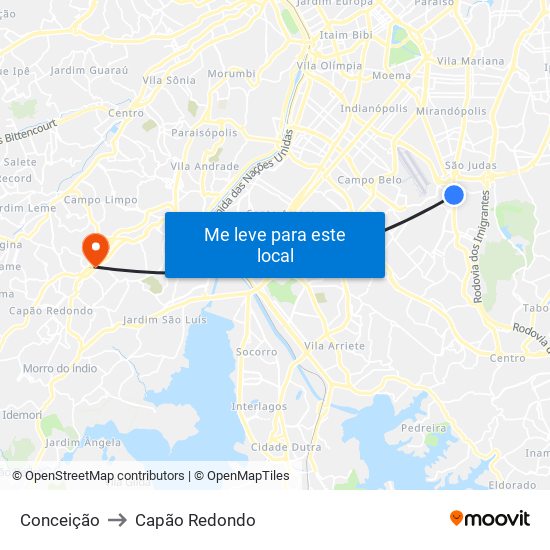 Conceição to Capão Redondo map