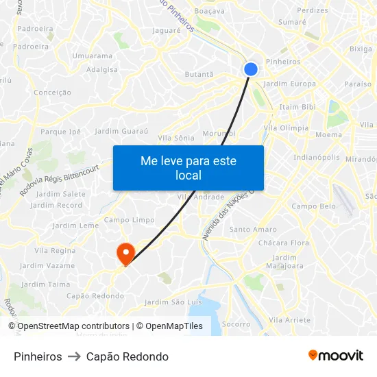 Pinheiros to Capão Redondo map