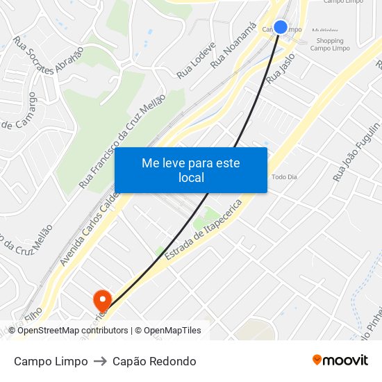 Campo Limpo to Capão Redondo map