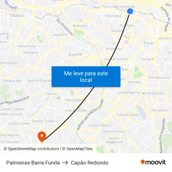 Palmeiras-Barra Funda to Capão Redondo map