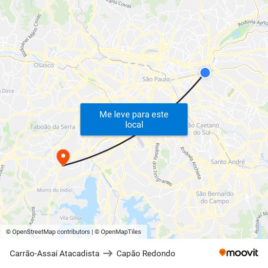 Carrão-Assaí Atacadista to Capão Redondo map