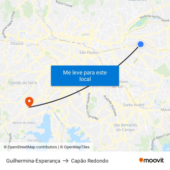 Guilhermina-Esperança to Capão Redondo map